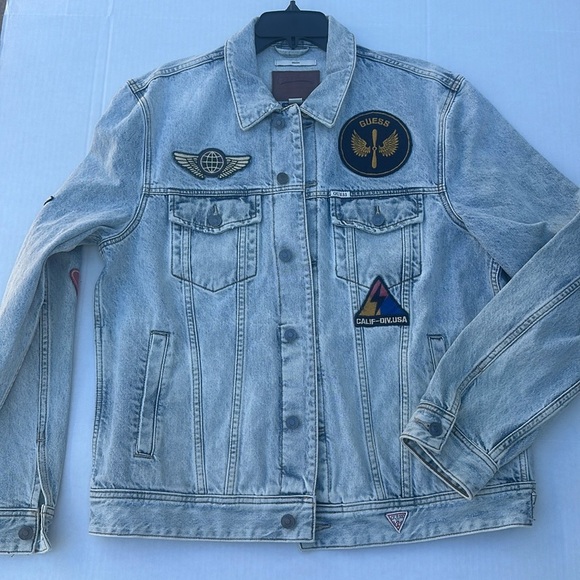 New GUESS Dillon Patch Denim Jacket SZ XL